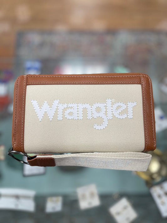 Wrangler Leather Trim Canva Wristlet Wallet