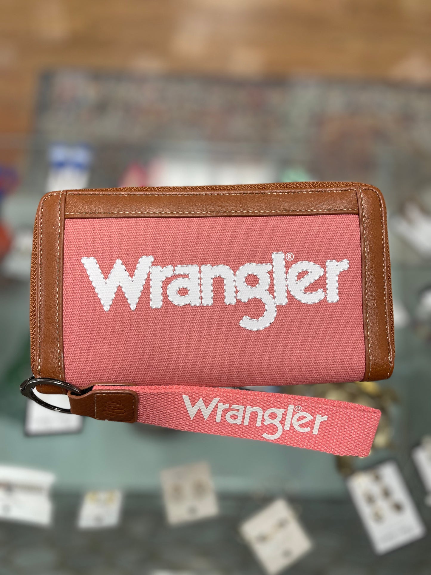Wrangler Leather Trim Canva Wristlet Wallet