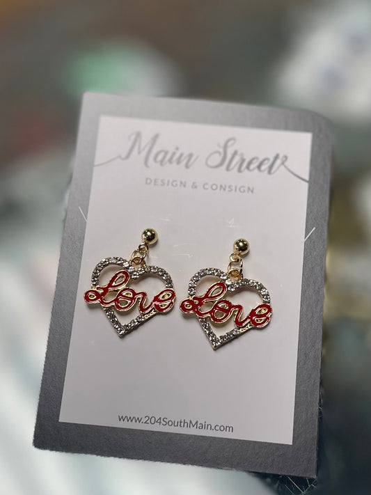 Vday Love Heart Dangly Studs