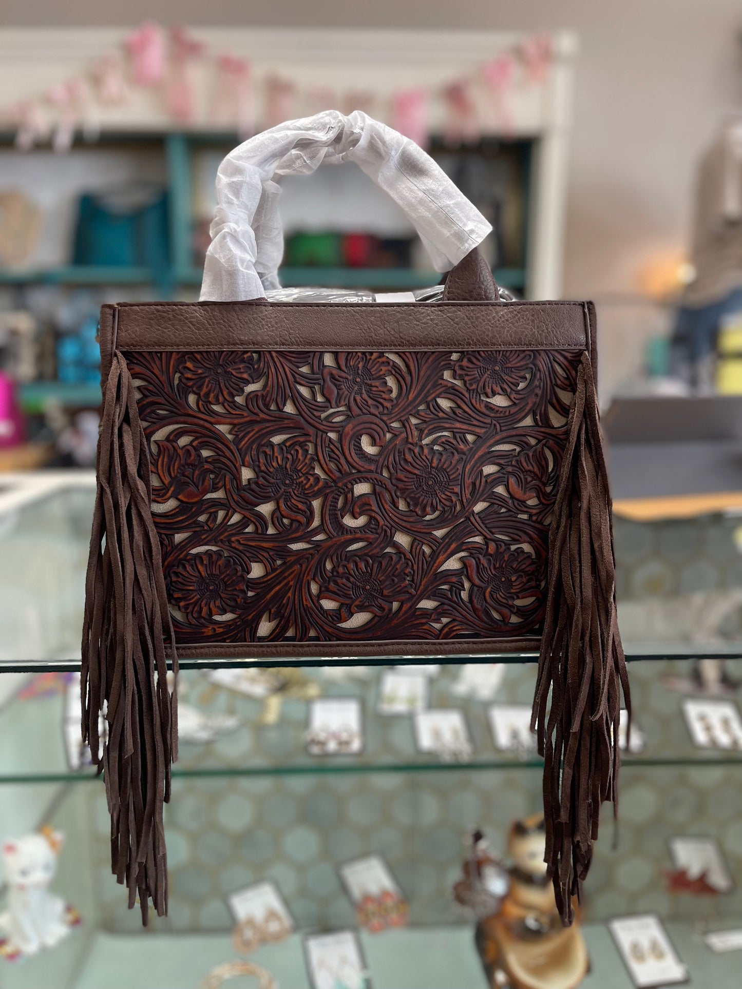 Trinity Ranch Tooled Tote Bag W/ Fringe / Purse
