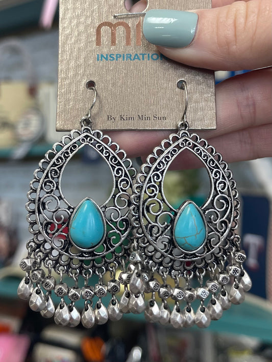 Statement Drop Earrings With Turquoise Stone