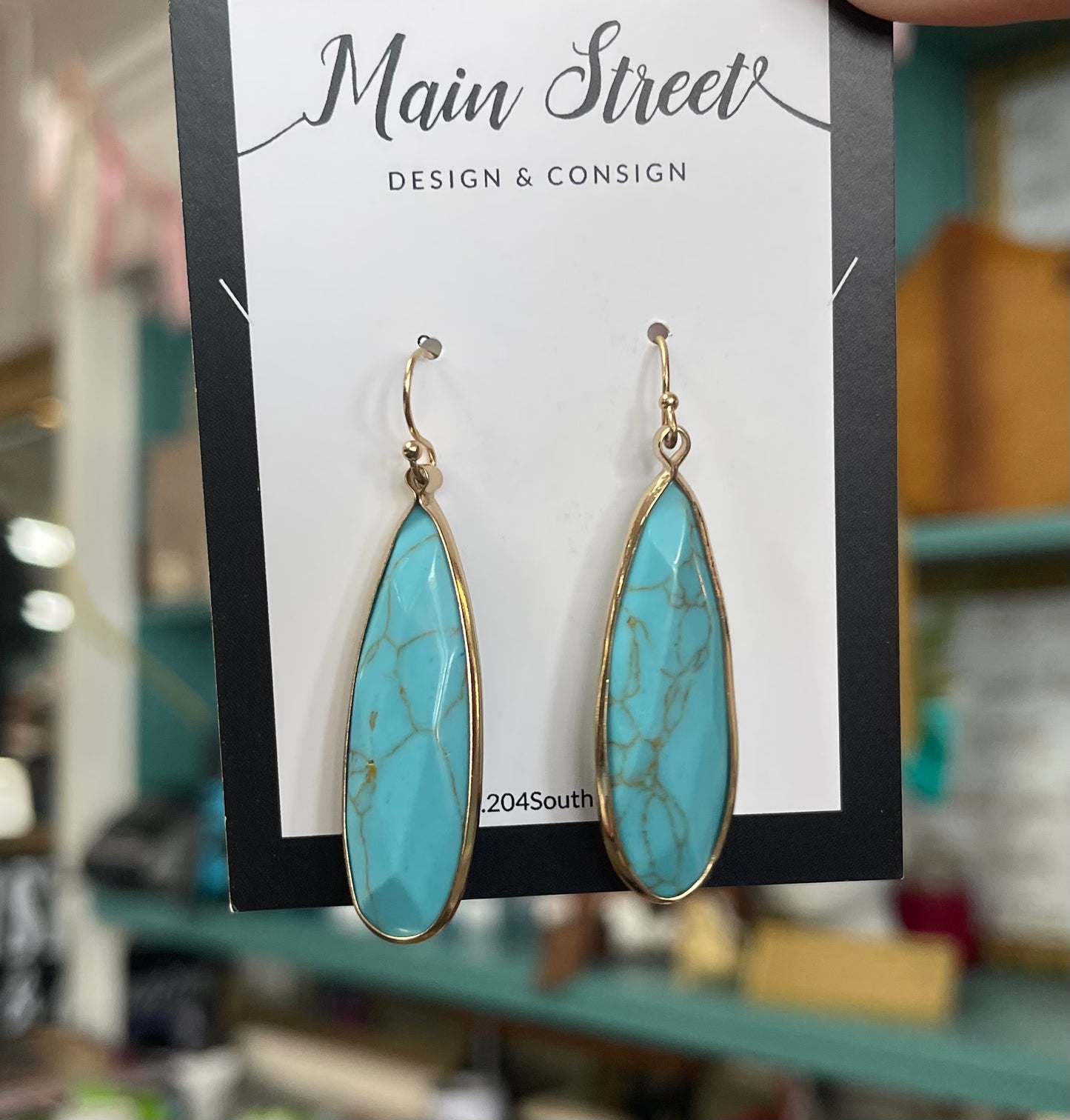Turquoise Rock Drop Earrings (Gold Trim)