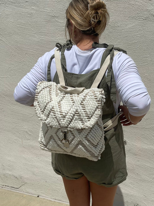 Woven Diamond Pattern Backpack