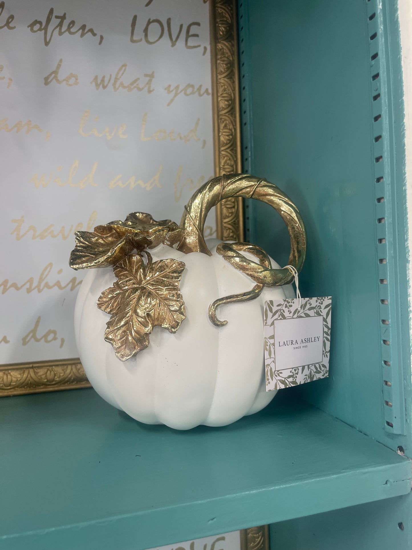 White Fall Pumpkin W/ Gold Stem