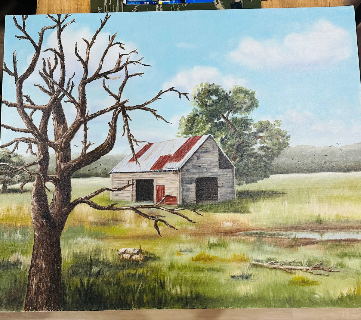 Barn oil painting