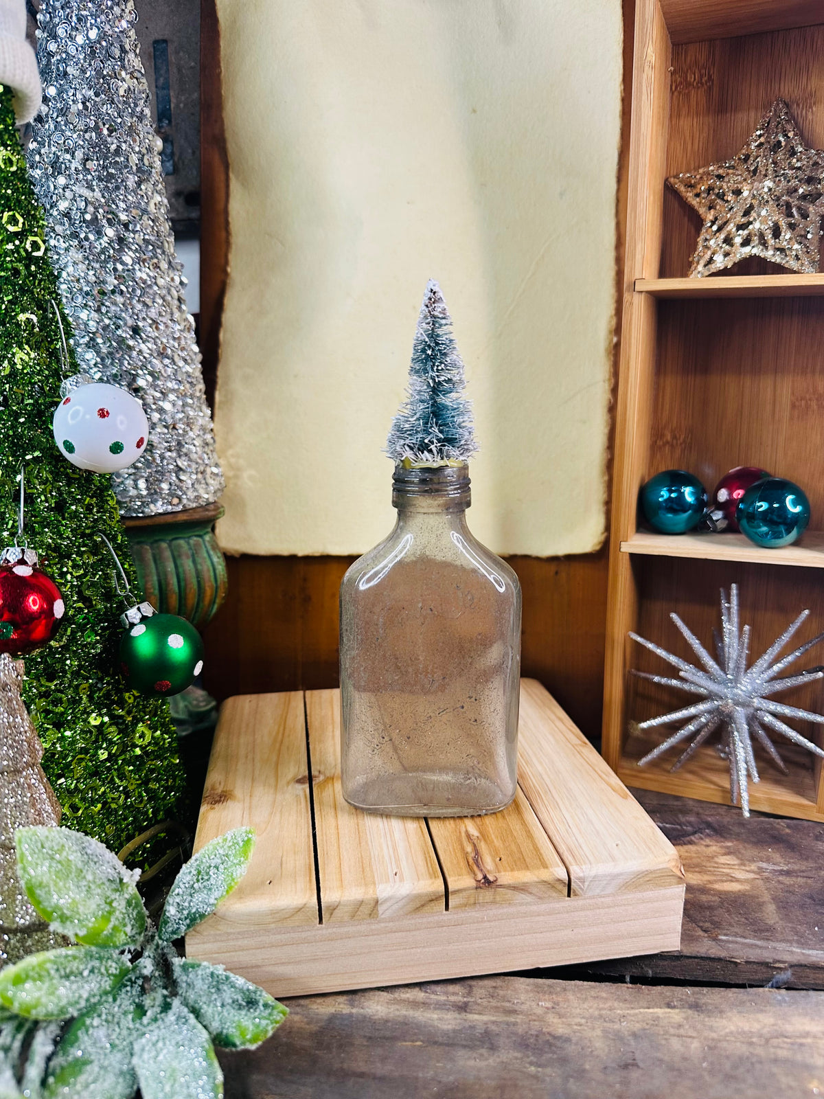Christmas tree glass bottle 7” C8
