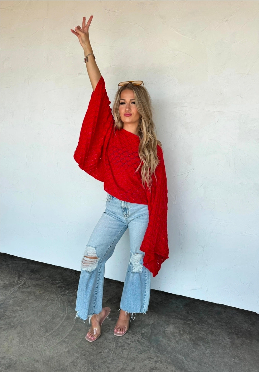 Red Free Spirit Bell Sleeve Top
