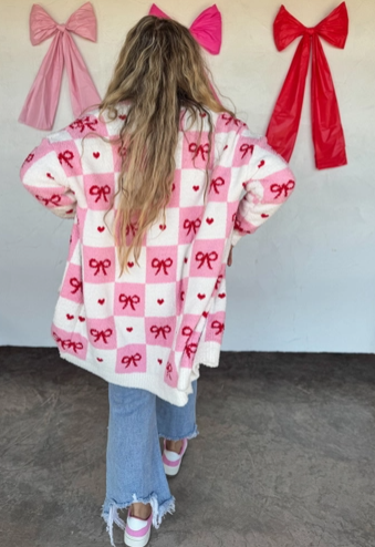 Cloud Sweater Pink & White Check w/ Hearts & Bows