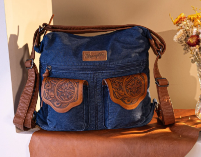 Wrangler Floral Tooled Denim Crossbody Convertible Navy