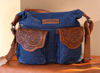 Wrangler Floral Tooled Denim Crossbody Convertible Navy