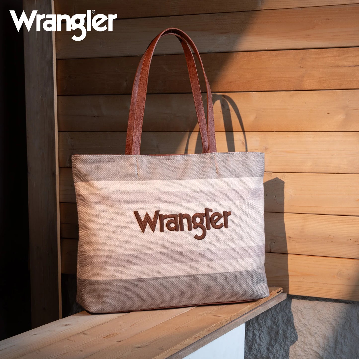 Wrangler Aztec Pattern Dual Sided Print Canvas Tote Bag - Tan