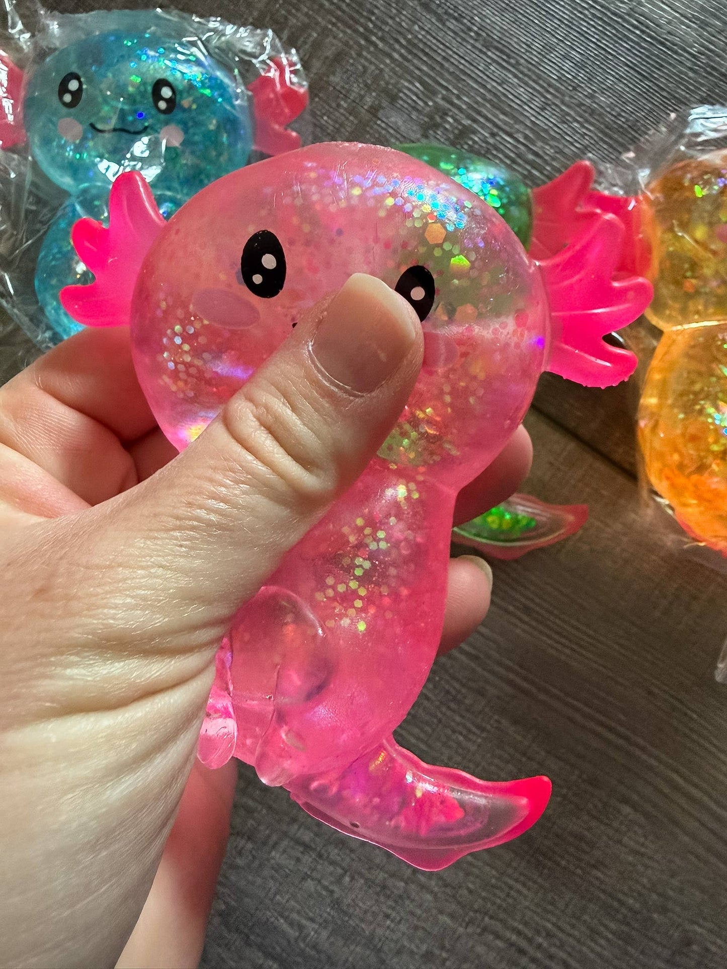 Squishy Squish Glitter Axolotl Stress Toy