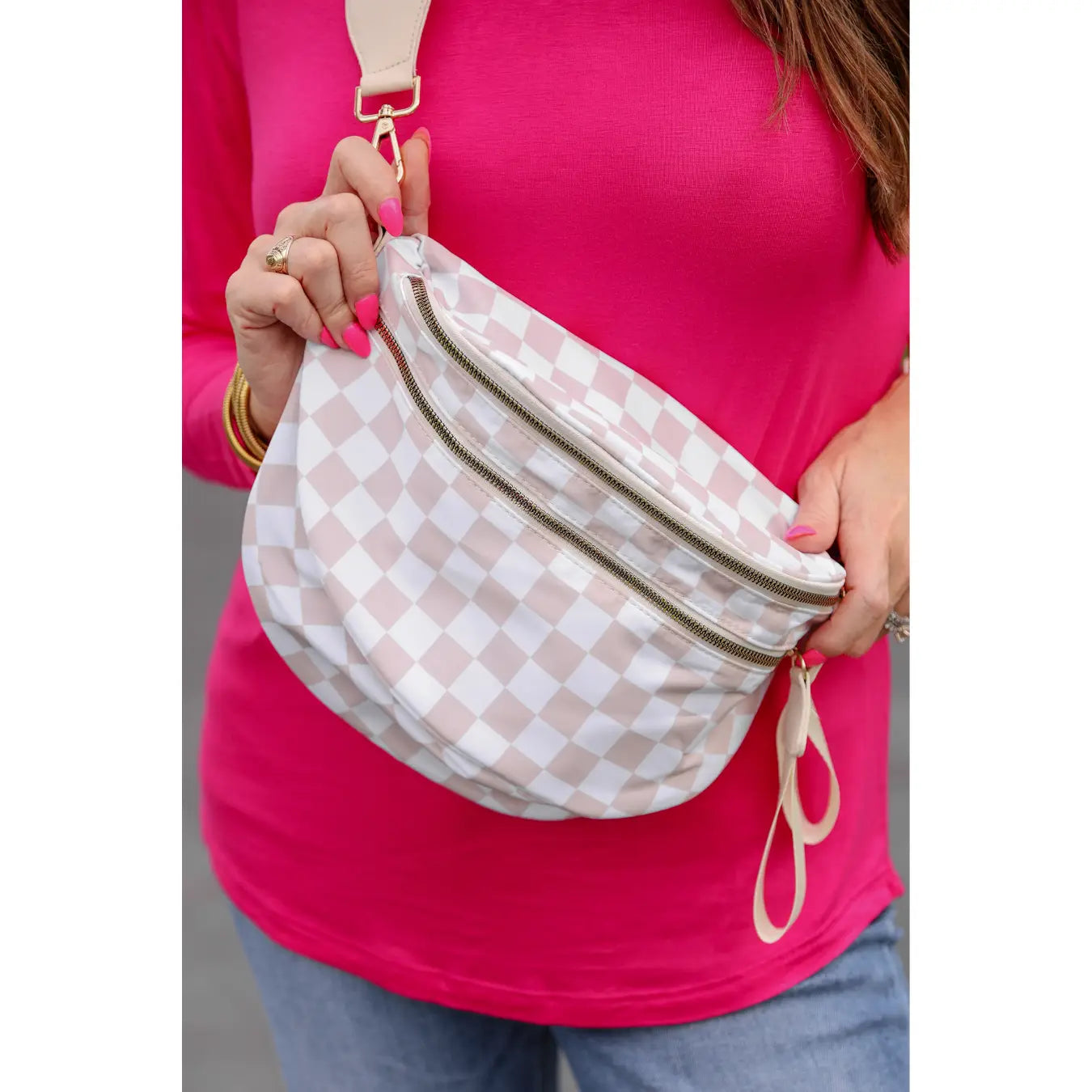 Running Errands Bum Bag - Checkered Neutral