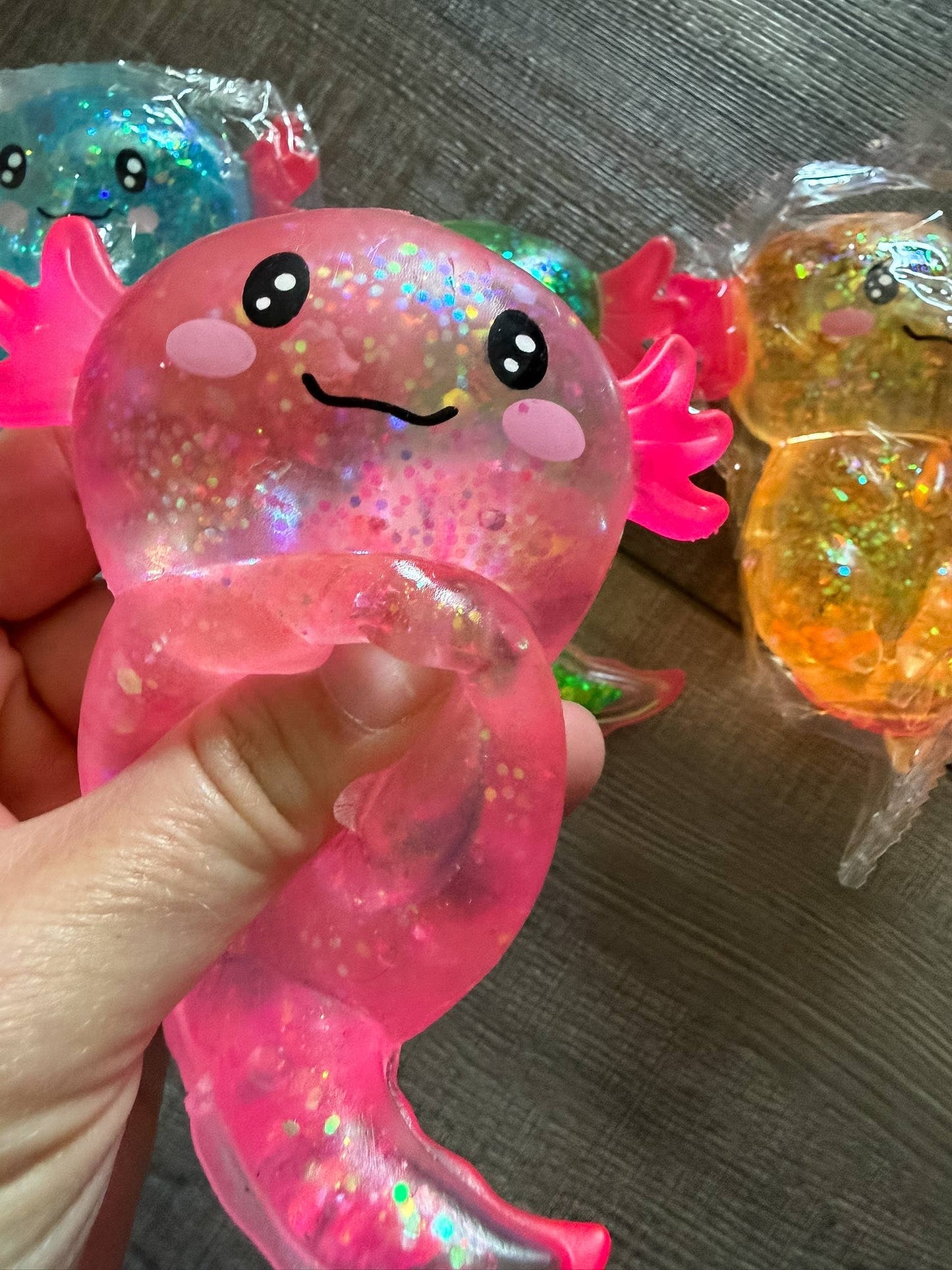 Squishy Squish Glitter Axolotl Stress Toy