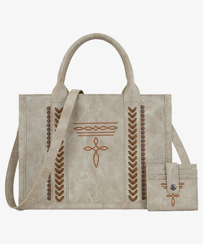 Montana West Whipstitch Boot Stitch Tote Bag Set w/ Mini Wallet