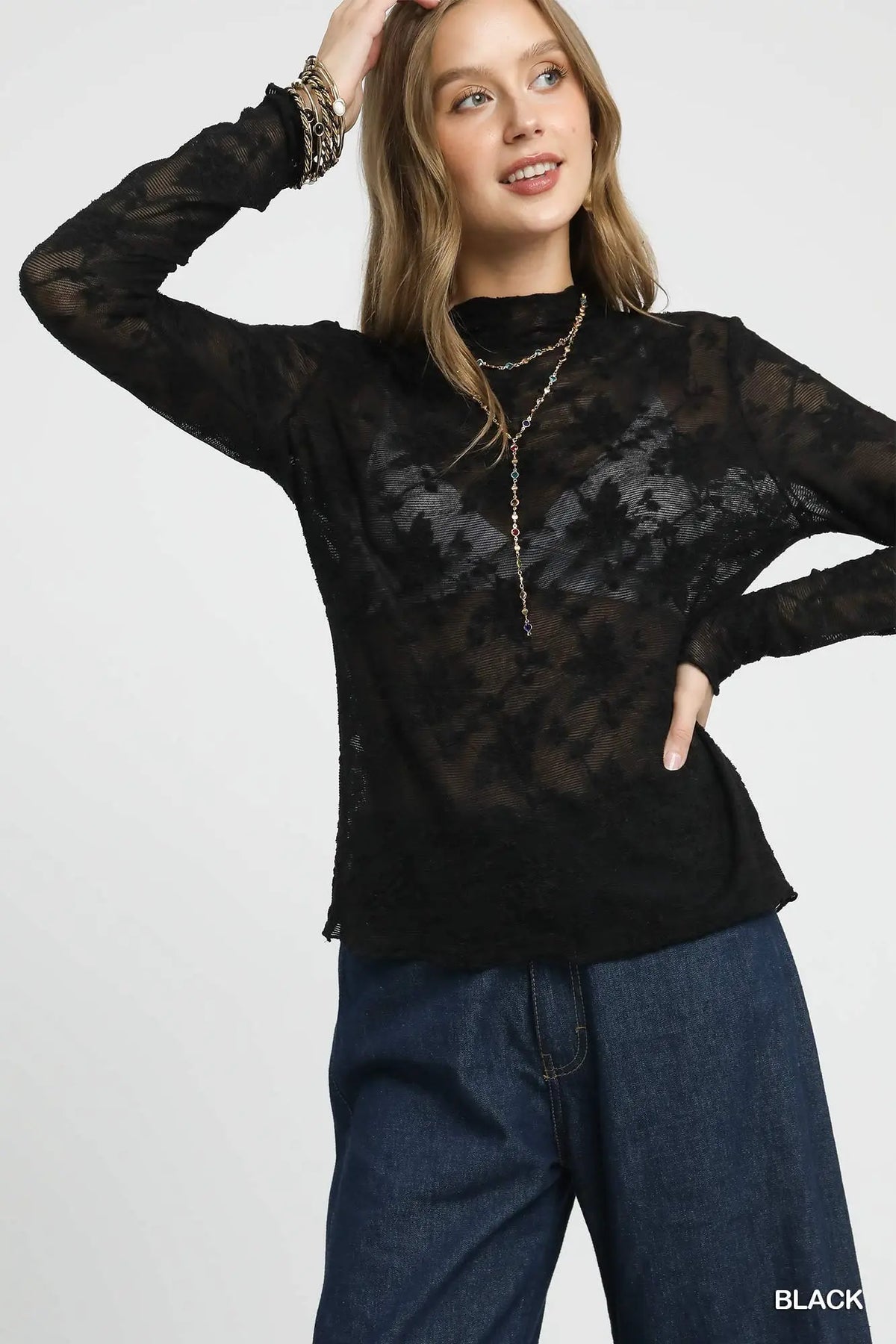 Lace Sheer Long Sleeve Top