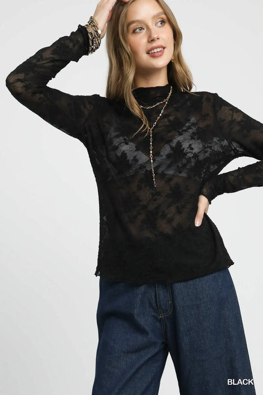 Lace Sheer Long Sleeve Top