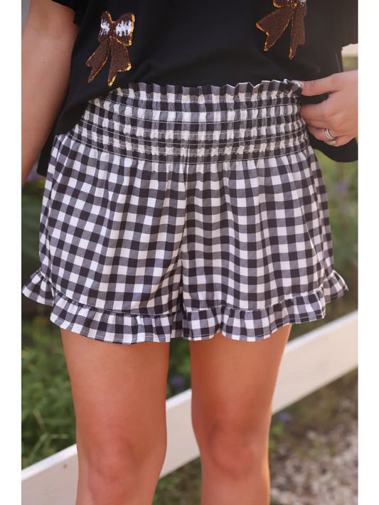 Sunny Strolls High Wasted Shorts - Black Gingham