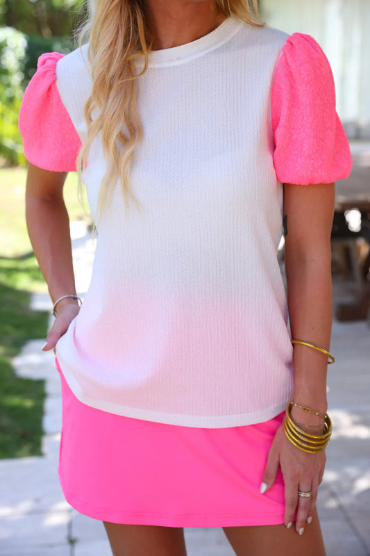Courtland Textured Pink & White Top