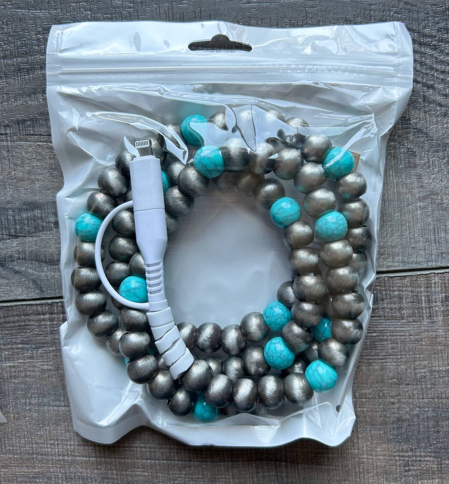 Pink Turquoise Beaded Phone Charger with Lightning & USB-C