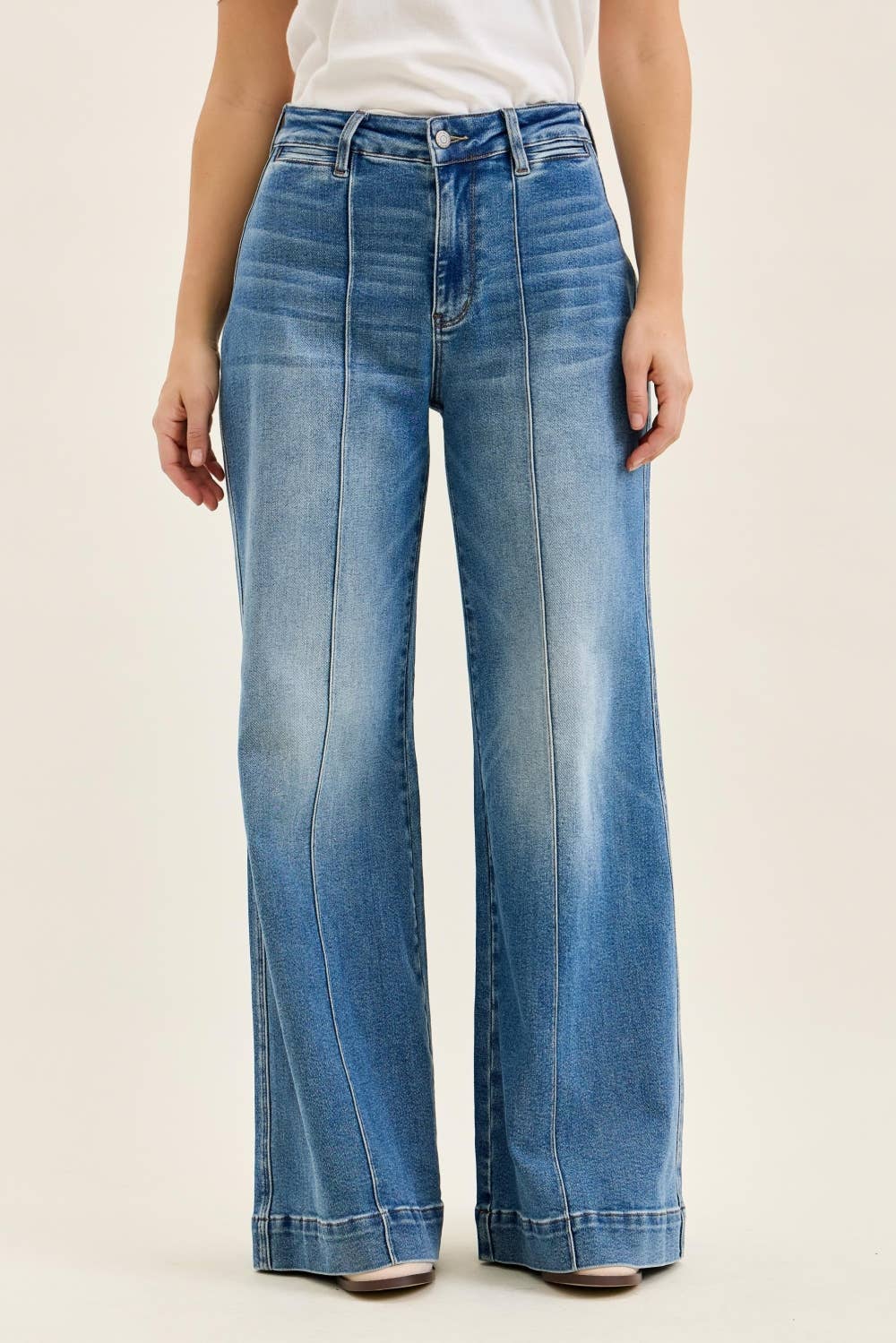 Judy Blue Jeans HW LIZA Multi Inseam Palazzo w/ Shield Pkts MD Classic Fade