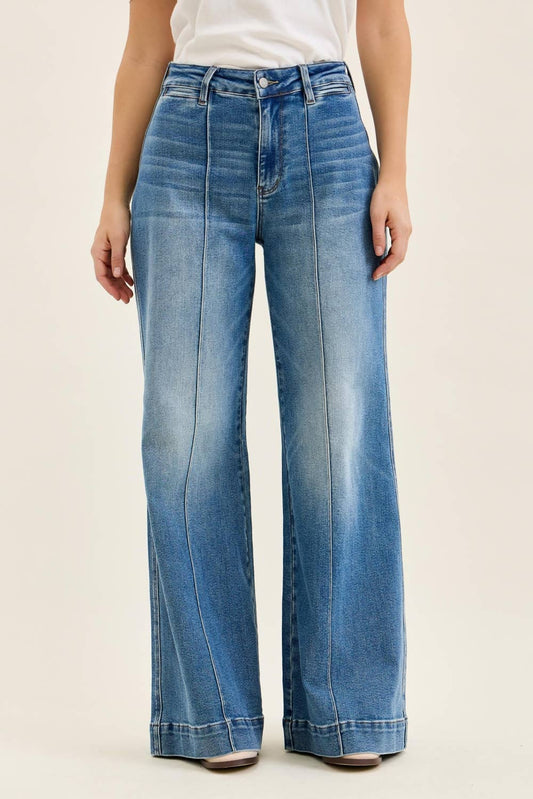 Judy Blue Jeans HW LIZA Multi Inseam Palazzo w/ Shield Pkts MD Classic Fade