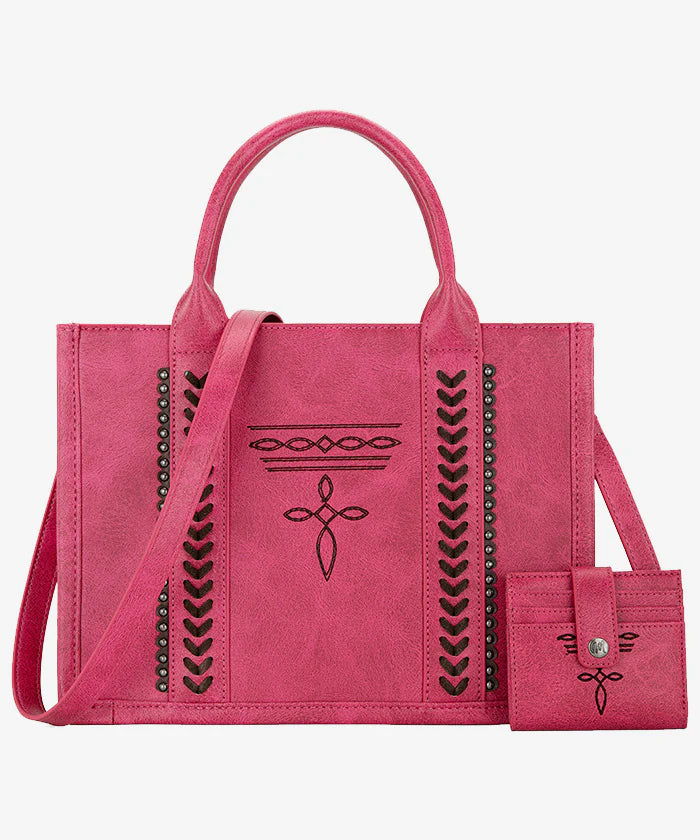 Montana West Whipstitch Boot Stitch Tote Bag Set w/ Mini Wallet