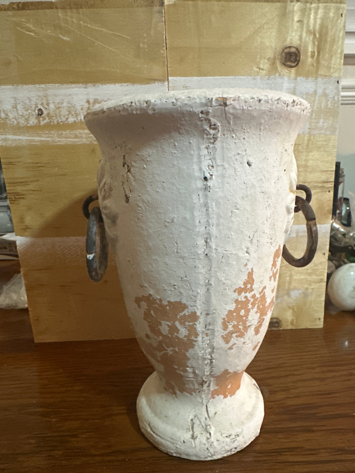 8” Pedestal Vase white wash