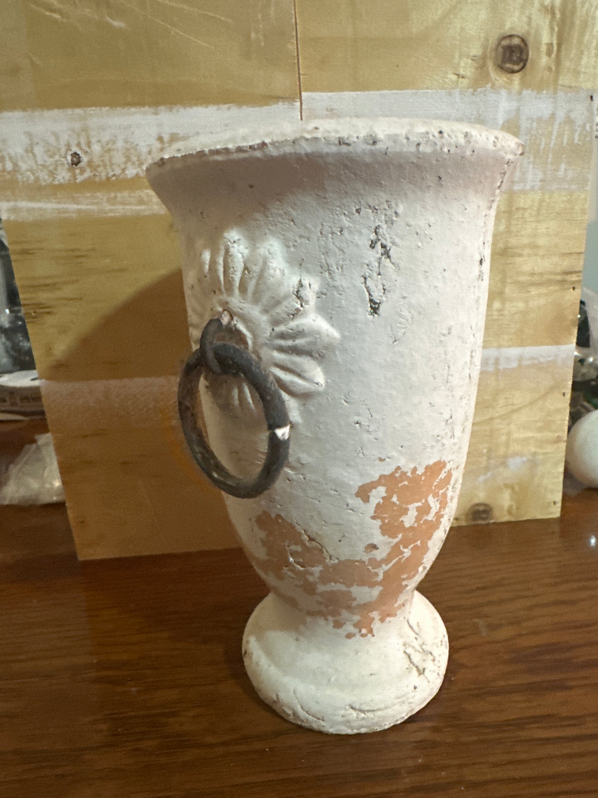 8” Pedestal Vase white wash