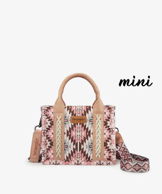 MINI - Wrangler Aztec Print Whipstitch Canvas Tote Bag