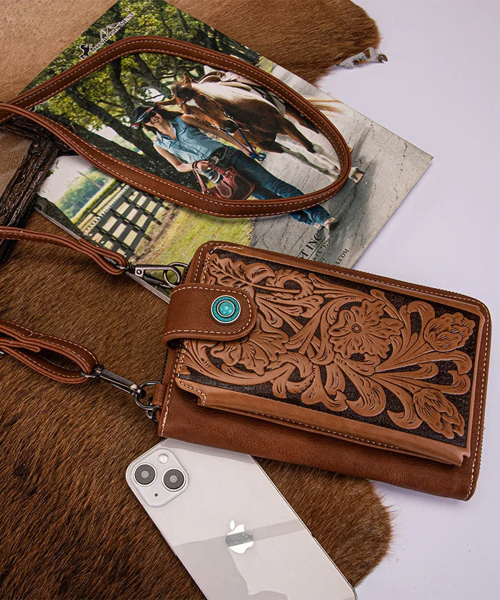 Montana West Tooled Crossbody Phone Purse with Concho