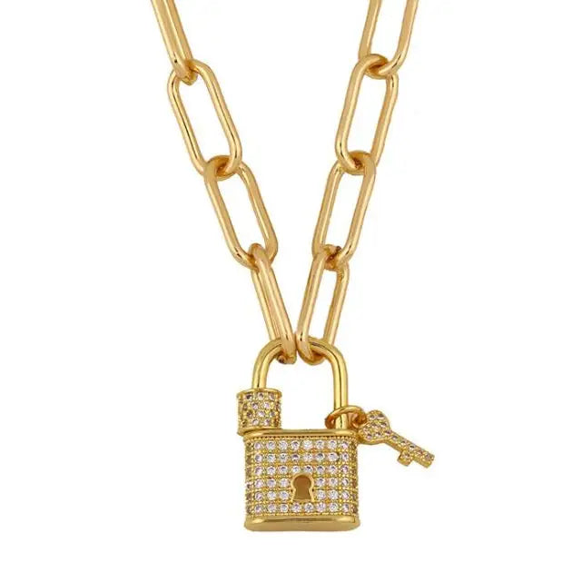 Lock & Key Gold Chain Necklace