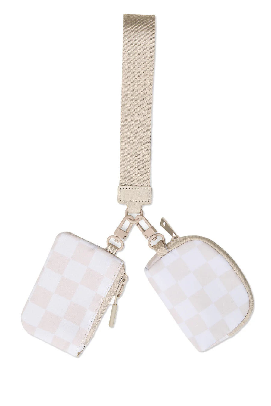 JL Double Pouch Neutral Checkered Wristlet