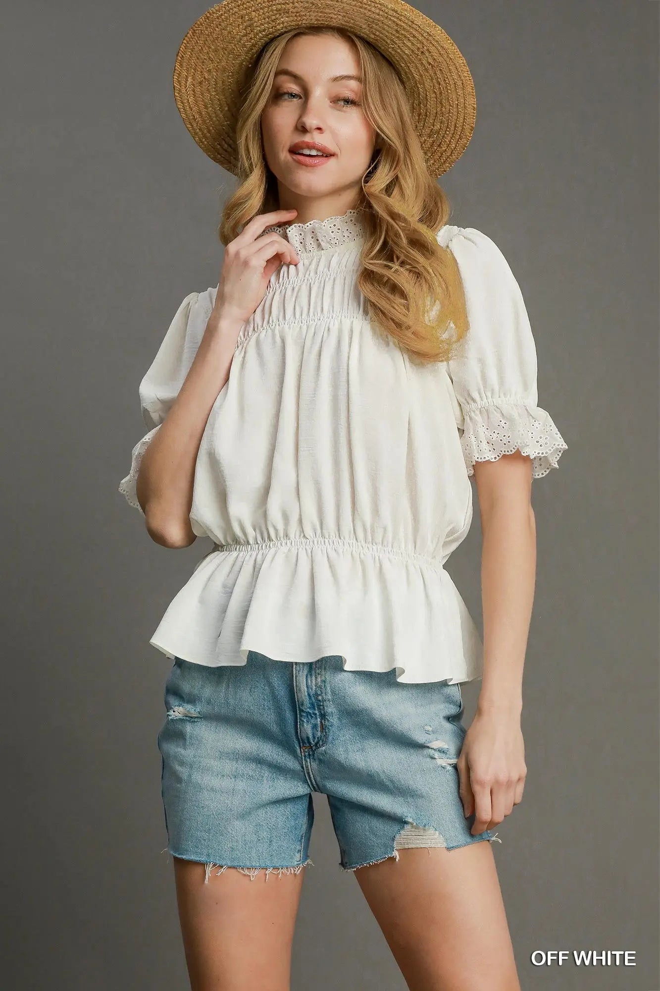 Smocked Ruffle Peplum Blouse
