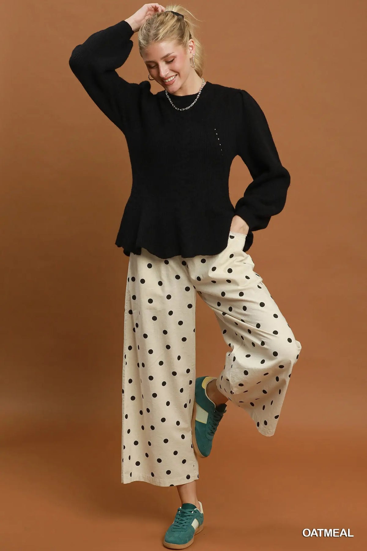 Polka Dot Wide Leg Pull-On Pants