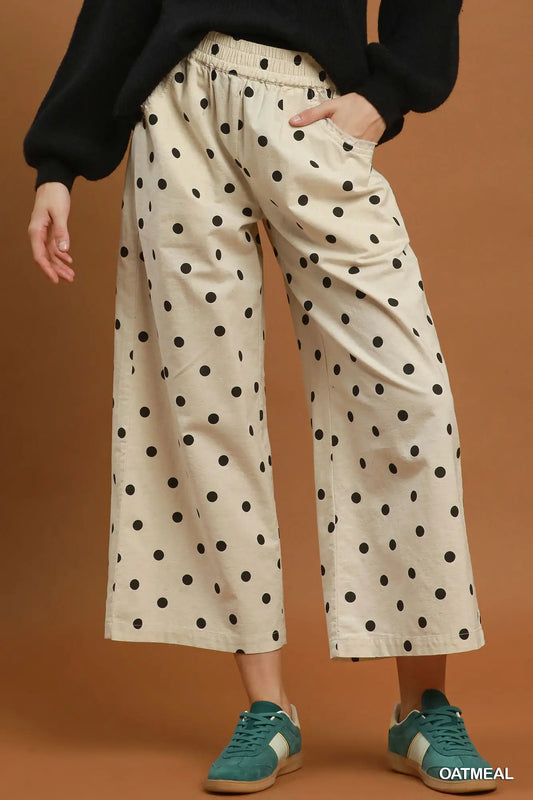 Polka Dot Wide Leg Pull-On Pants